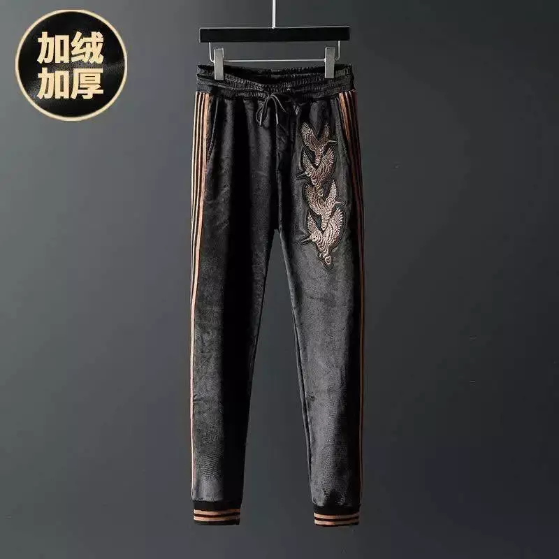 Autumn and Winter Plus Velvet Padded Sports Leisure Suit Men's Embroidery Stitching Men's Large Size Sweater Pants Tide Jogger