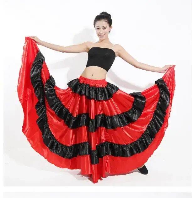 Girl Flamenco Spain Belly Dance Skirt Belly Dance Chorus Ballroom Women Vestidos Bullfighting 360 Degree Costume