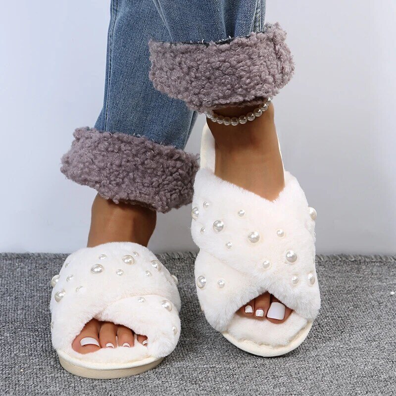 2024 Slippers Women House Slippers Warm Slippers Women Winter Crystal Fur Home Shoes For Women Slippers Casual Plush Comfortable