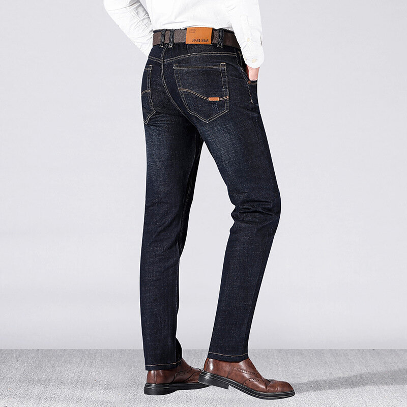 Wiosna wojskowe proste dżinsy męskie Stretch spodnie dżinsowe wysokiej talii Fit Retro taktyczne dżinsy męskie lekkie spodnie jeansowe długie