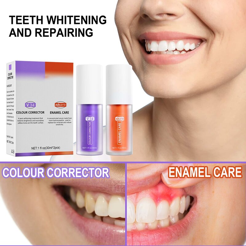 Pasta de dientes blanqueadora V34, Corrector de color para limpieza Oral, reparación de aliento fresco a base de hierbas, elimina manchas, belleza, salud