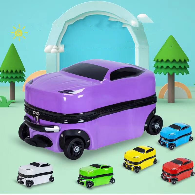 Maleta con dibujos animados para niños, Maleta de viaje para estudiantes de escuela primaria, con carrito para coche de 18 pulgadas, puede sentarse, 3-6-9 años