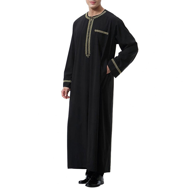 Muslimische islamische Kleidung Männer Jubba Thobe Druck Reiß verschluss Kimono lange Robe Saudi Musulman Abaya Kaftan Islam Dubai Arab Dressing