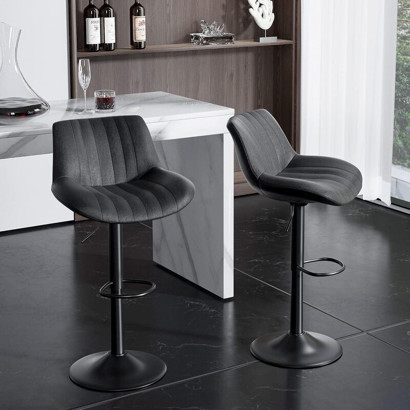 Stołki barowe Nalupatio zestaw 2, regulowane nowoczesne, obrotowe stołki barowe z oparciami, wysokość blatu wydajność tkaniny krzesła wyspowe f