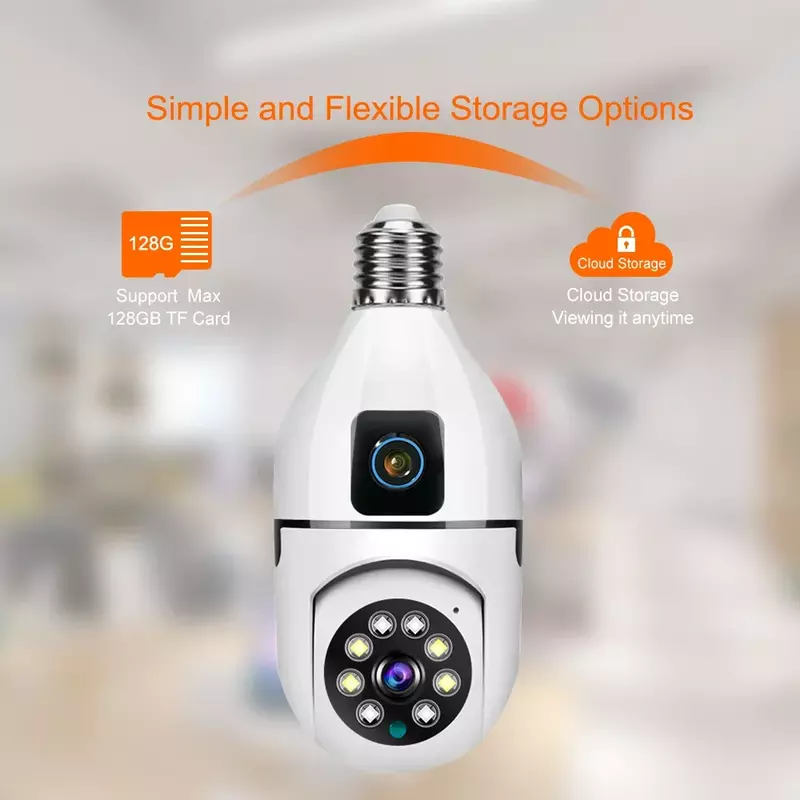 WiFi 5MP 4K E27 Bulb Panoramic Camera Dual Lens Indoor Surveillance Full Color Night Vision Wireless 8X Zoom Camera Home Monitor