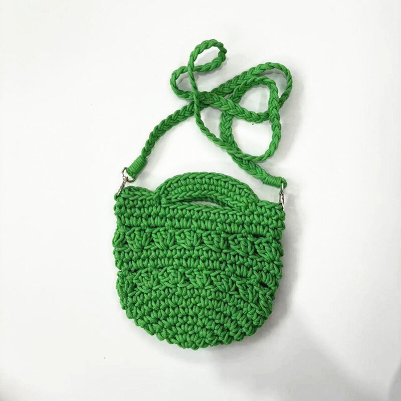女性用手織りショルダーバッグ,キャンディーカラーの手織りトートバッグ,かぎ針編みのミニバッグ,中空ビーチバッグ,デザイナー