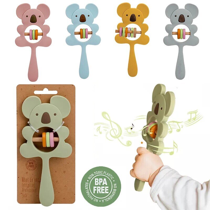 1 pz Silicone massaggiagengive Koala Elephant Handbells sonagli BPA Free roditori dentizione collana commestibile infantile masticabile giocattoli per bambini