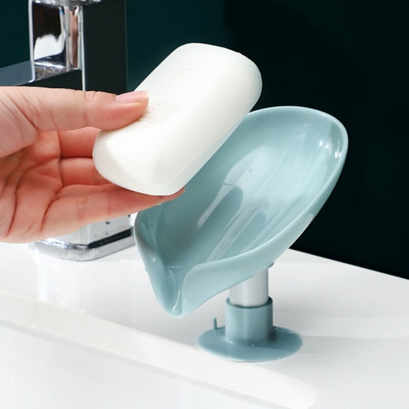 Drain Soap Holder Leaf Shape with sucker Soap Dish Bathroom Shower Sponge Holder Storage Plate Tray Supplies washroom Gadge