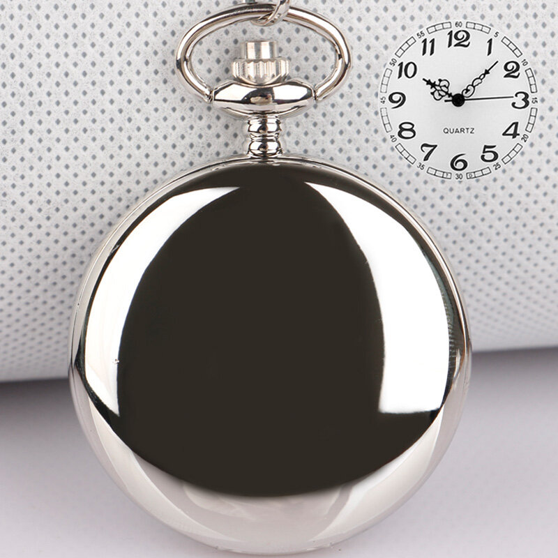 Silver Smooth Aloy Quartz Vintage Pocket Watch Necklace Elegant Retro Pendant Gift With FOB Chain CF1001