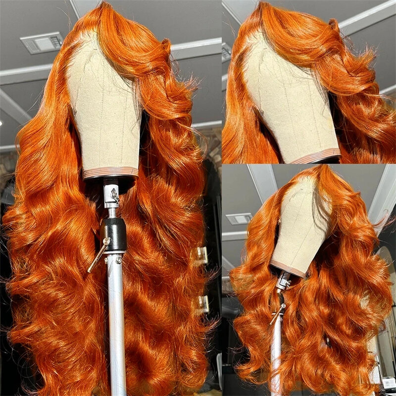 Peluca de cabello humano ondulado para mujer, pelo de 30 pulgadas, 13x4, 13x6, naranja jengibre, HD, sin pegamento