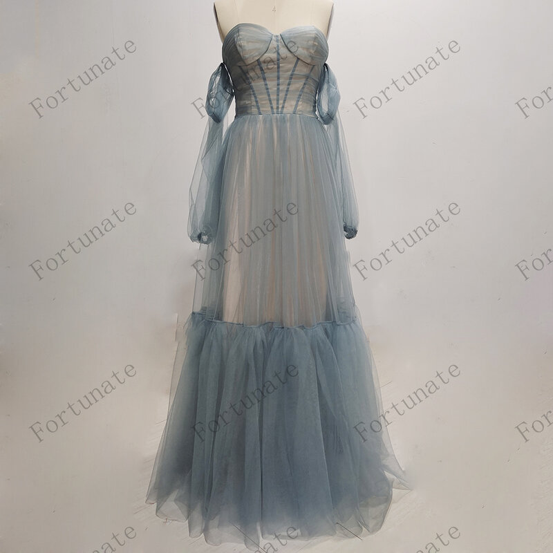 Elegancka z odkrytymi ramionami sukienka na studniówkę 2023 plis długi rękaw bufka tiulowa impreza Homecoming suknia maturalna wykonana na zamówienie