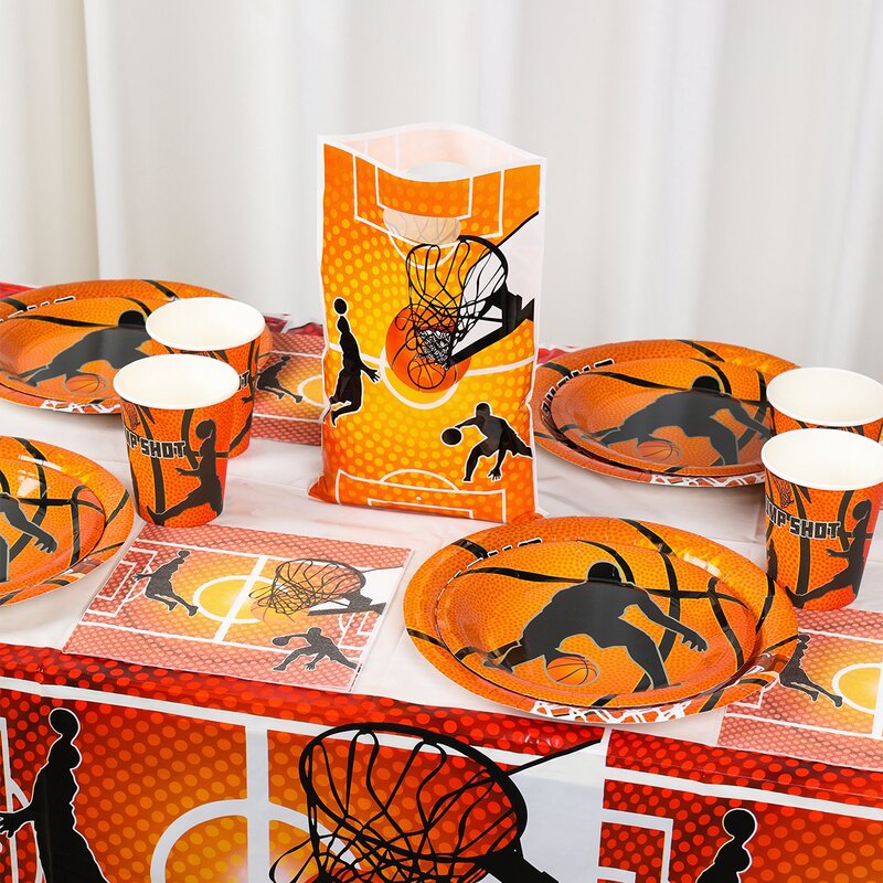 Zastawa stołowa z motywem do koszykówki dekoracja urodzinowa sportowe talerze kubek papierowy chłopcy dzieci kąski do kąpieli przyjęcie urodzinowe dla dzieci
