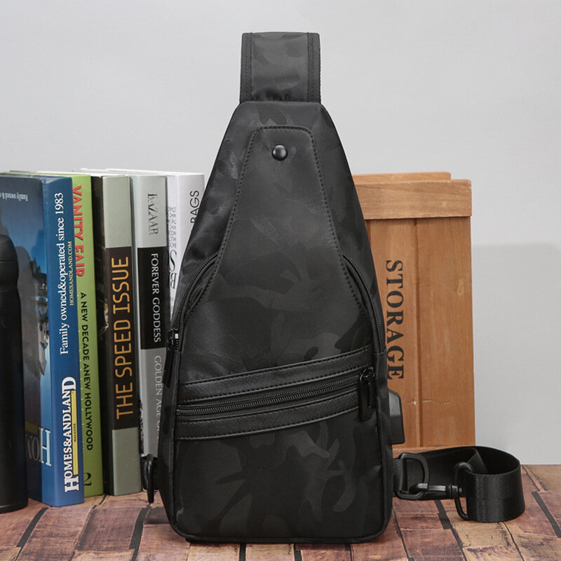 Waterproof Nylon Chest Bag For Men Large Capacity Crossbody Bag Camouflage Print Single Shoulder Pack