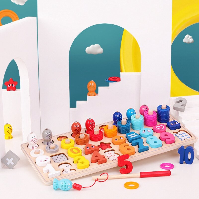 Wooden Number Puzzle Game para crianças, Matching Toy Board, Jogo de Pesca, Matemática, Idade 3 Anos Crianças