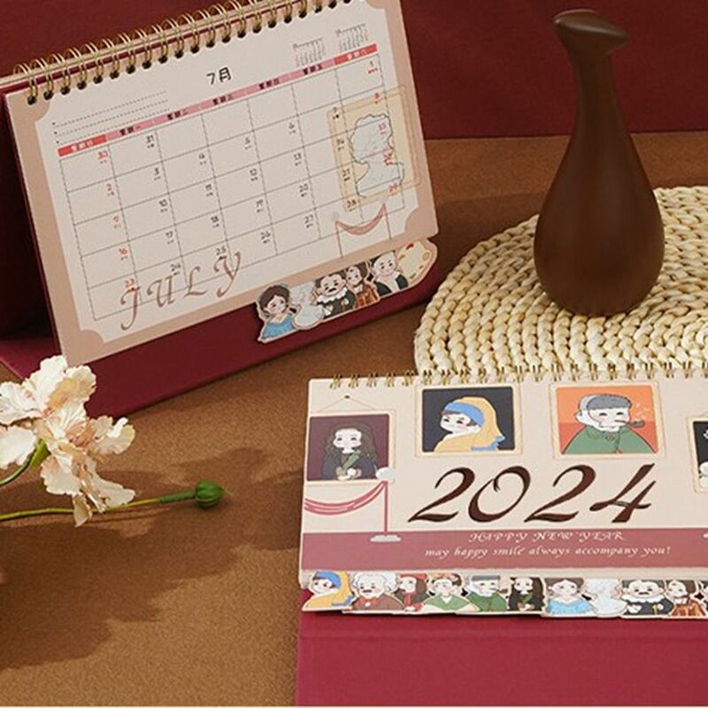 Calendario de escritorio del Salón de la Fama del Dragón de dibujos animados, trípode grueso estable, año 2024, calendario de escritorio de dibujos animados lindo
