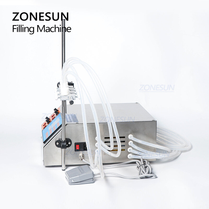 ZONESUN 4 헤드 액체 향수 물 주스 에센셜 오일 전기 디지털 제어 펌프 액체 충전 기계 3-4000ml