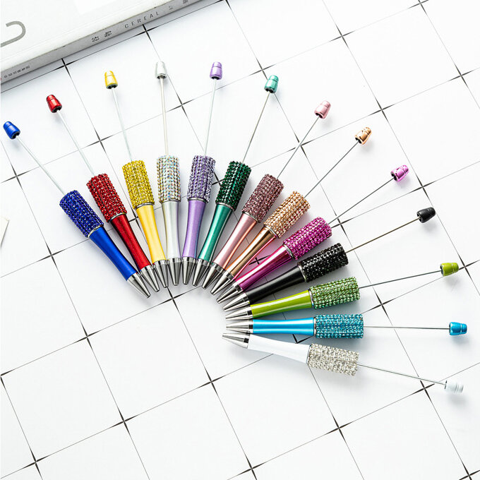 13pc DIY Handmade Sticking Diamond Beaded Ballpoint Pen Stationery Student Gift Beadable Pens for Writing School Office Supplies