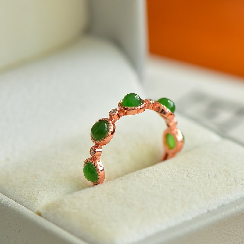 แหวนเงิน S925ประดับหินแจสเปอร์แหวนอัญมณีหยกแท้สเตอร์ทันสมัยสำหรับผู้หญิงของขวัญสำหรับงานแต่งงาน11436-1