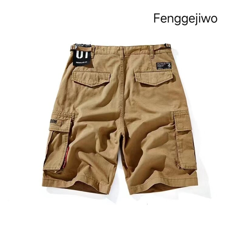 Fenggejiwo Heren Werkkleding Shorts, Puur Katoenen Retro Gewassen Oude Shorts