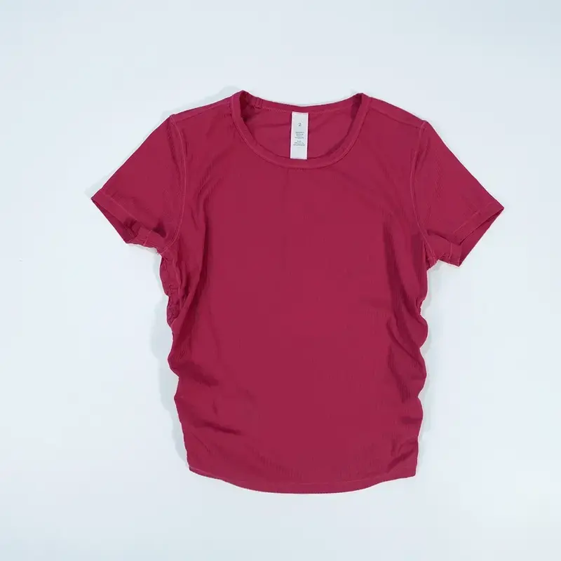 Lulu Alllt-Camiseta feminina com nervuras elásticas altas, respirável, secagem rápida, apertada, top de manga curta, ioga, fitness, esportes, verão