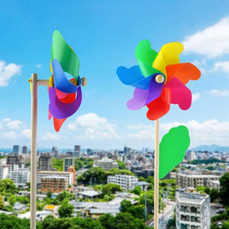 10 Buah Tongkat Kayu Pinwheels, Kincir Angin Pinwheels Pesta DIY Set Pinwheels untuk Mainan Anak-anak Taman Rumput Dekorasi Pesta