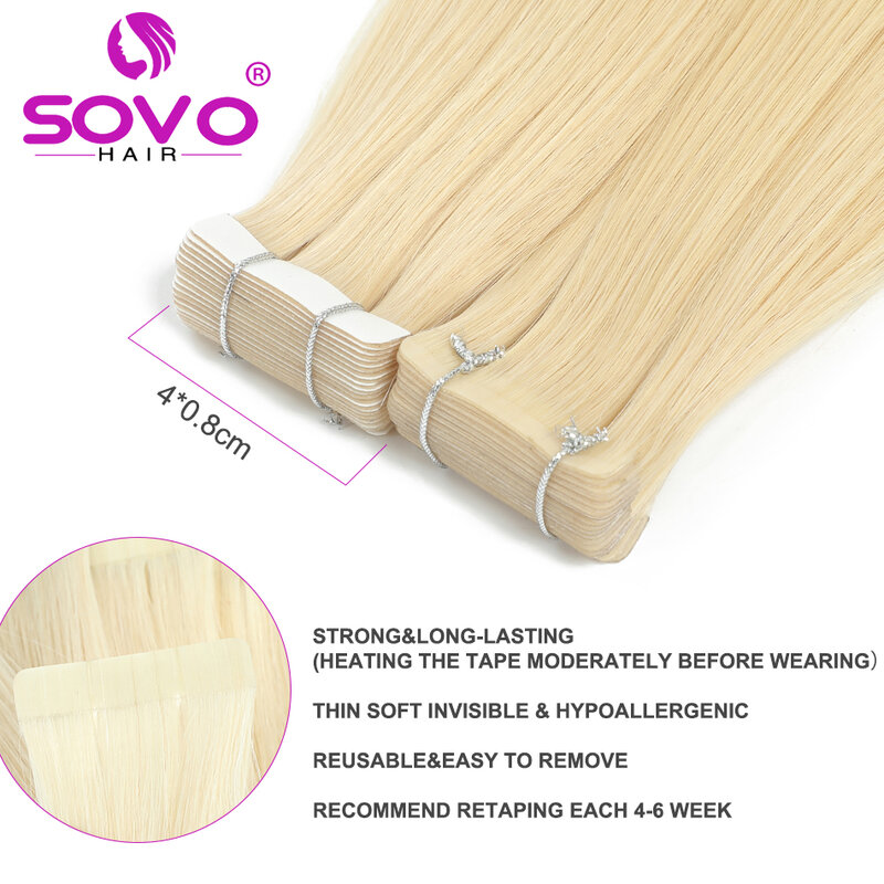 Sovo Tape In Hair Extensions 100% Menselijk Haar Echt Natuurlijk Haar Europese Rechte Blonde Huid Inslag Lijmen Remy Hair Extension