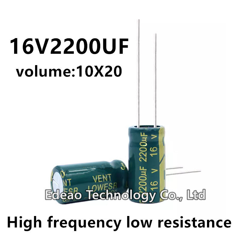 10pcs/lot 16V 2200UF 16V2200UF 2200UF16V volume: 10x20 10*20 High frequency low resistance aluminum electrolytic capacitor