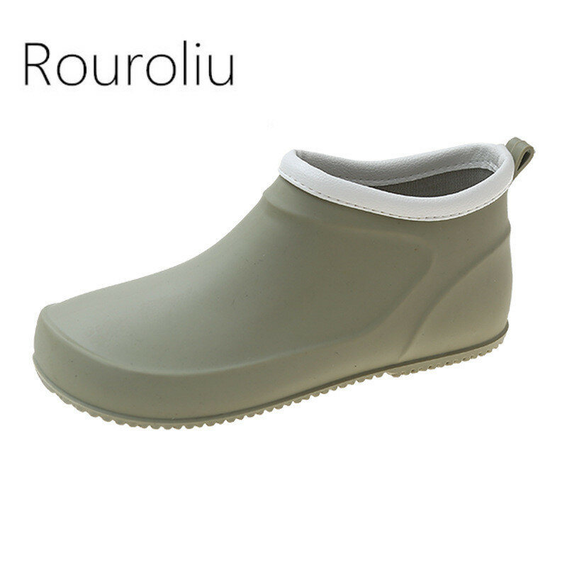 Ankle Rain Boots Women Solid Color Low-top Rain Boots Non-slip Kitchen Water Shoes Boots for Women Waterproof Work