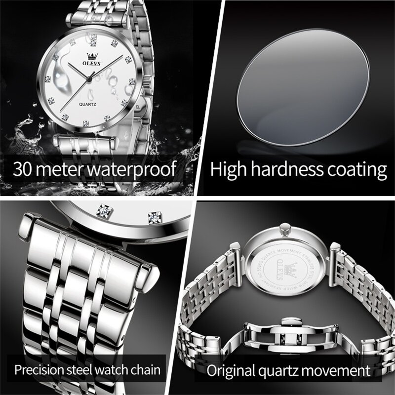 OLEVS 브랜드 2024 남성용 쿼츠 시계, 럭셔리 스테인레스 스틸 스트랩, 방수 심플 남성 시계, 새로운 패션