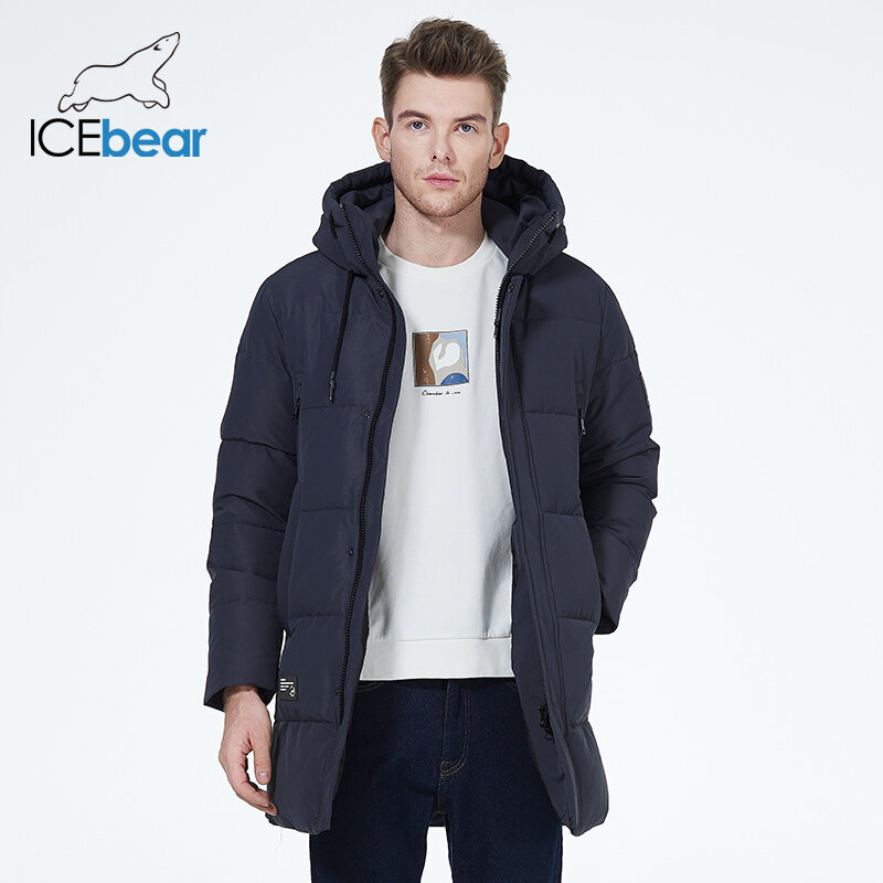 ICEbear-Jaqueta com capuz de comprimento médio masculina, casaco de algodão grosso, moda quente, roupas de inverno, MWD3061D, 2023