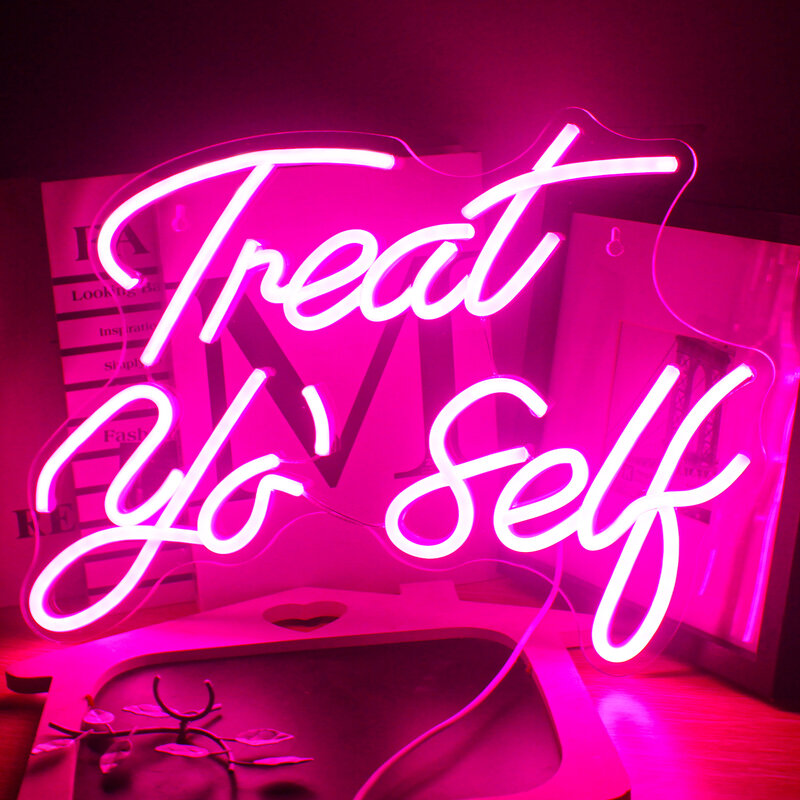 Treat Yourself Neon Sign Led Lights Art Letter Bedroom Decoration Shop Party Bar Home Club Room Decor USB Powered Neon Wall Lamp