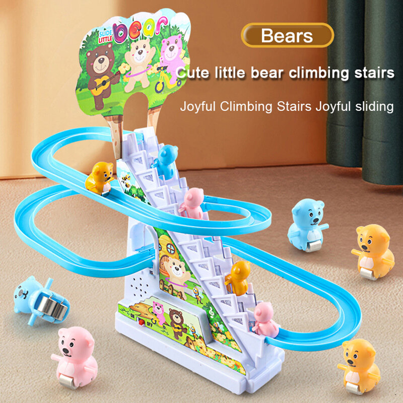 Set mainan geser babi bebek, Set mainan lucu tangga memanjat otomatis kartun hewan dengan lampu musik hadiah ulang tahun untuk anak-anak