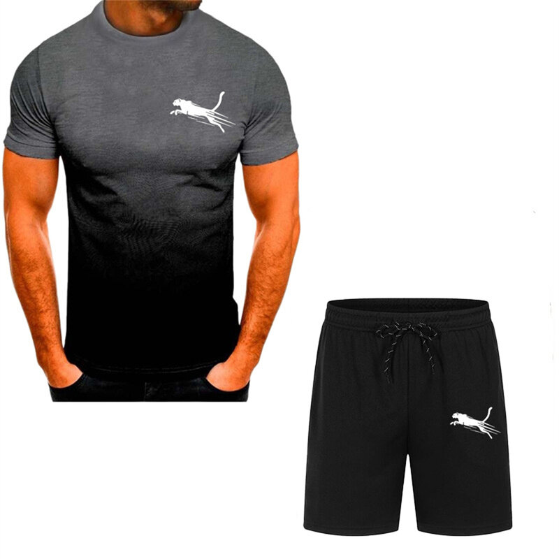 Terno esportivo de manga curta masculino, impressão de padrões personalizados, shorts casuais, tamanho grande, novo