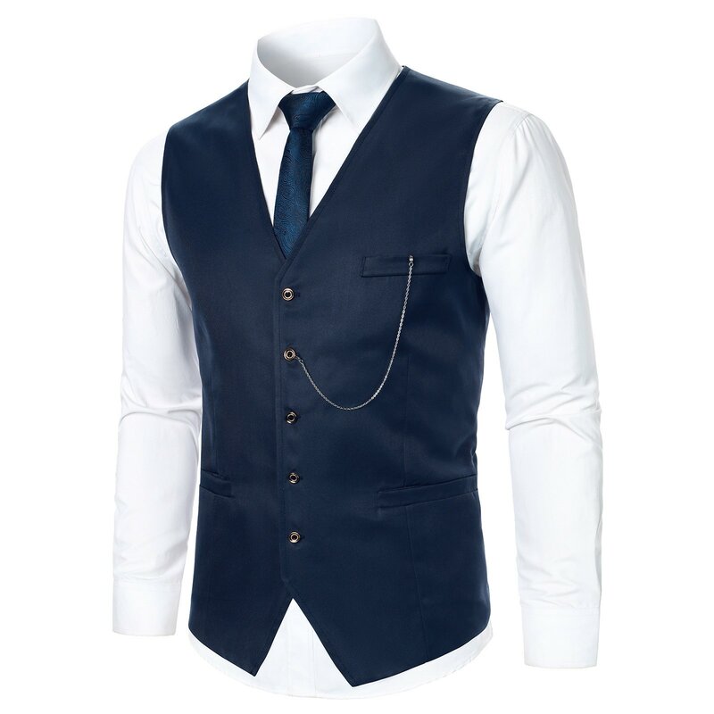 Chaleco de traje informal Formal de negocios para hombre, cuello en V, sin mangas, ajustado, Color sólido, chaqueta de caballo de un solo pecho