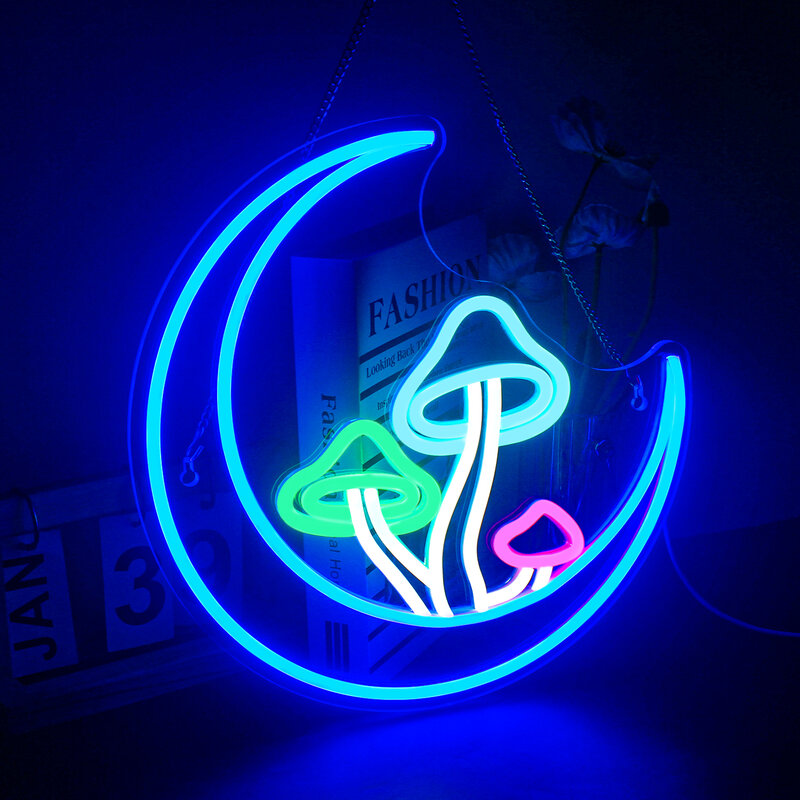 Paddenstoel Decor Neon Bord Dimbaar Blauw Led Lights Home Party Slaapkamer Decoratie Nacht Sfeerlicht Usb Aangedreven Hangende Wandlamp