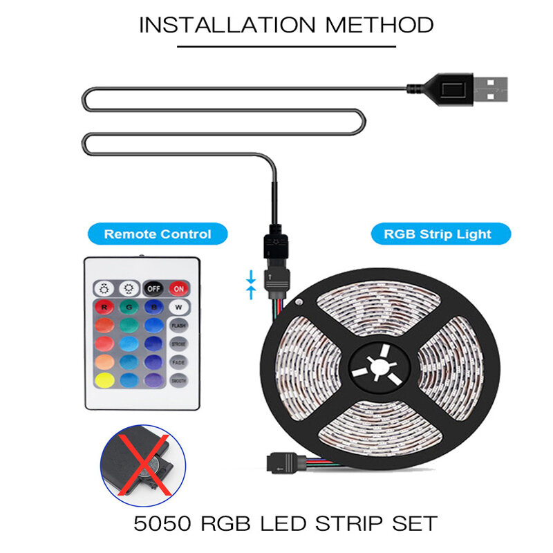 Fita LED USB Strip Light, 5050 Bluetooth, Luz SMD 5V RGB, Luz de fundo flexível para TV, Fita de lâmpada