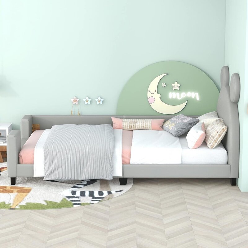 Marco de cama de día tapizado para niños y niñas, Bases y marcos de fácil montaje, color blanco