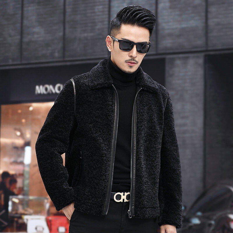 남성 정품 모피 슬림 오버 코트 A358, 양털 깎기 코트 양면 착용 재킷 가을 겨울 패션 2022