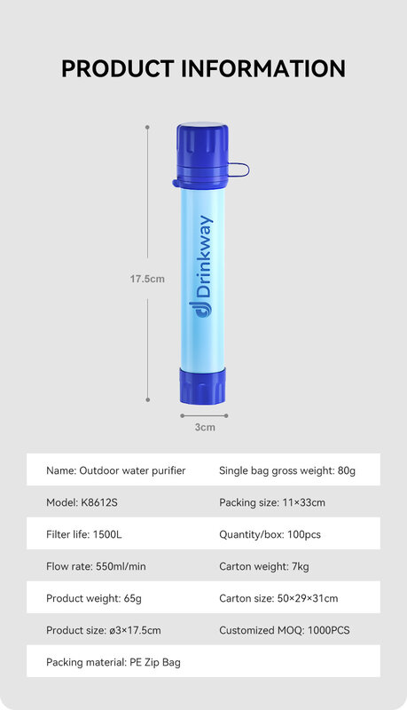 Depuratore d'acqua di paglia con filtro per bere diretto portatile di sopravvivenza in campeggio all'aperto