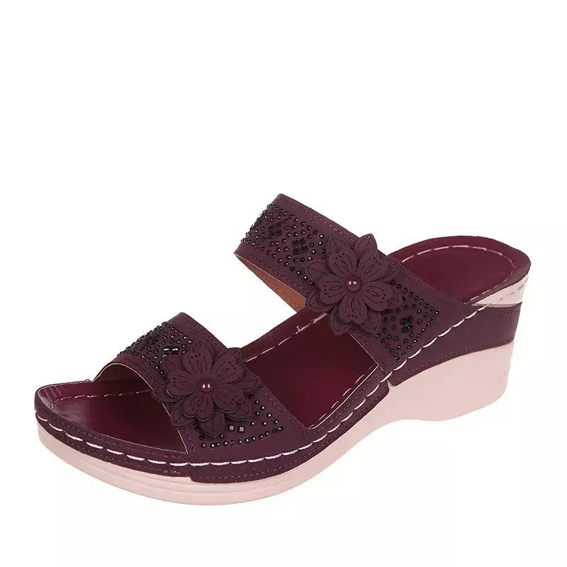 Летние женские Тапочки большого размера 2022, Женская обувь в стиле ретро, римские сандалии, женские повседневные тапочки из искусственной кожи с цветочным рисунком