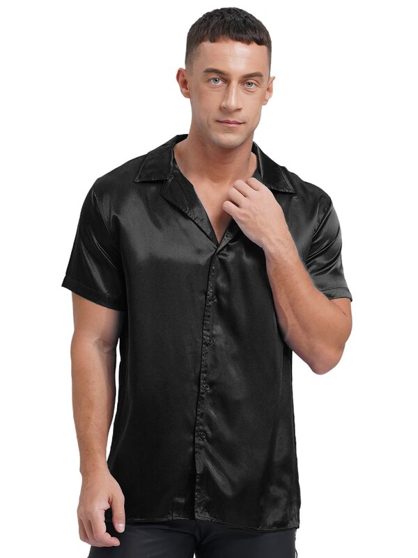 Рубашка мужская атласная однотонная, роскошная сорочка из 2024 шелка, смокинг, приталенный силуэт, повседневная домашняя одежда для сна, для свадьбы, вечеринки, выпускного вечера