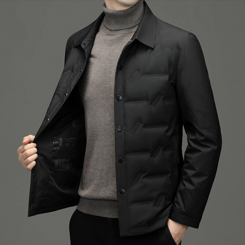 Casual Business 2023 Winter Men Warm White Duck Down Jacket Solid Thick Covered Button Puffer Coat Outwear Top Short Down parka