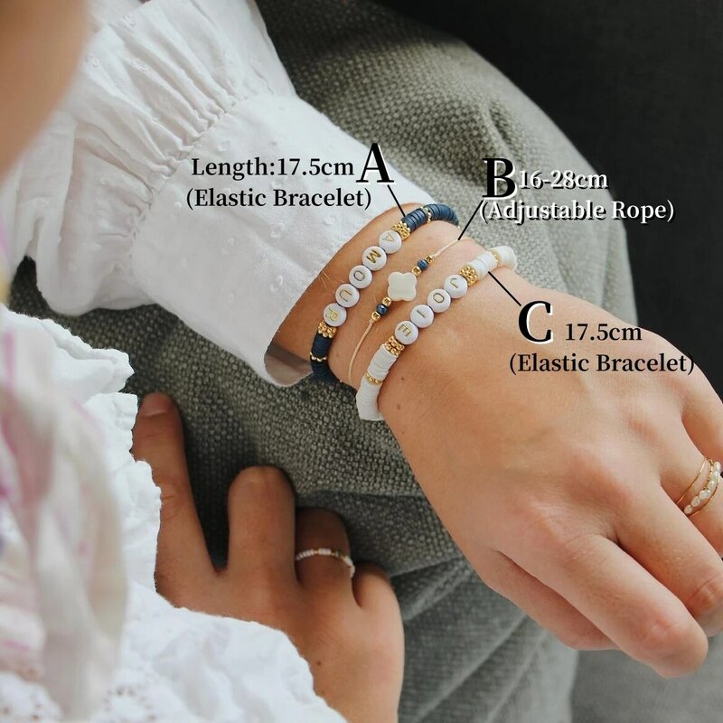 Vlen-Bracelet Heishi personnalisé avec nom et lettre pour femme, bijoux en argile de chimère polymère, cadeau de perles, 2024