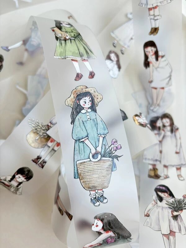 Plester hewan peliharaan Washi gadis kecil cantik Vintage untuk dekorasi pembuatan kartu stiker rencana buku tempel DIY
