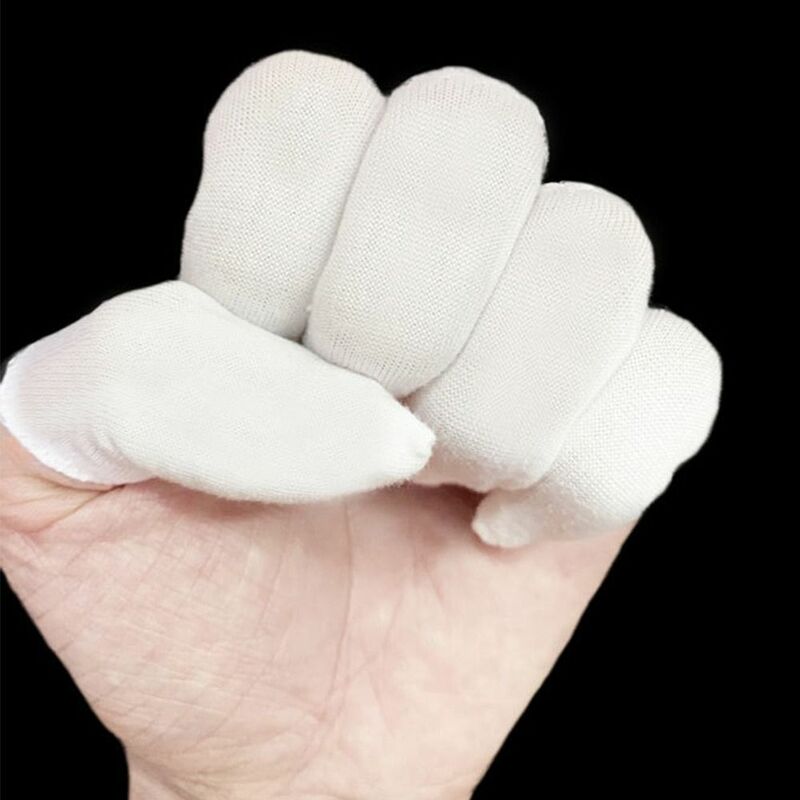ถุงมือผ้าฝ้ายแบบใช้แล้วทิ้ง100ชิ้นผ้าหนาดูดซับเหงื่อสีขาวปลอกเล็บป้องกันนิ้วทนทานต่อการฉีกขาด