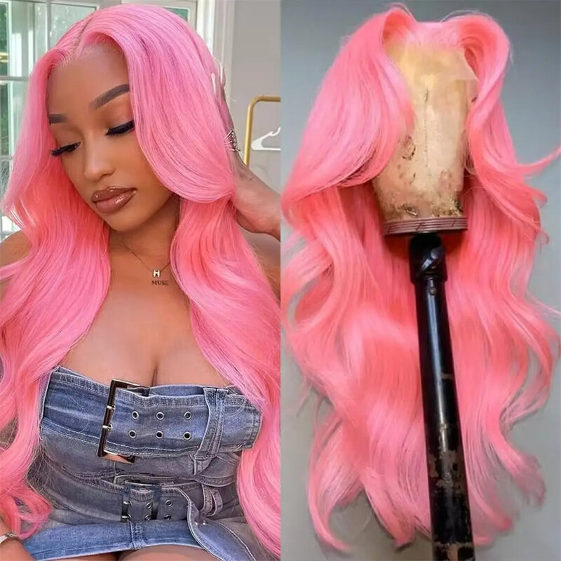 Glueless Pink Lace Front Wigs Human Hair Body Wave Frontal Wig For Women 13x4 13x6 Hd Transparent Preplucked Colored Pink Wig