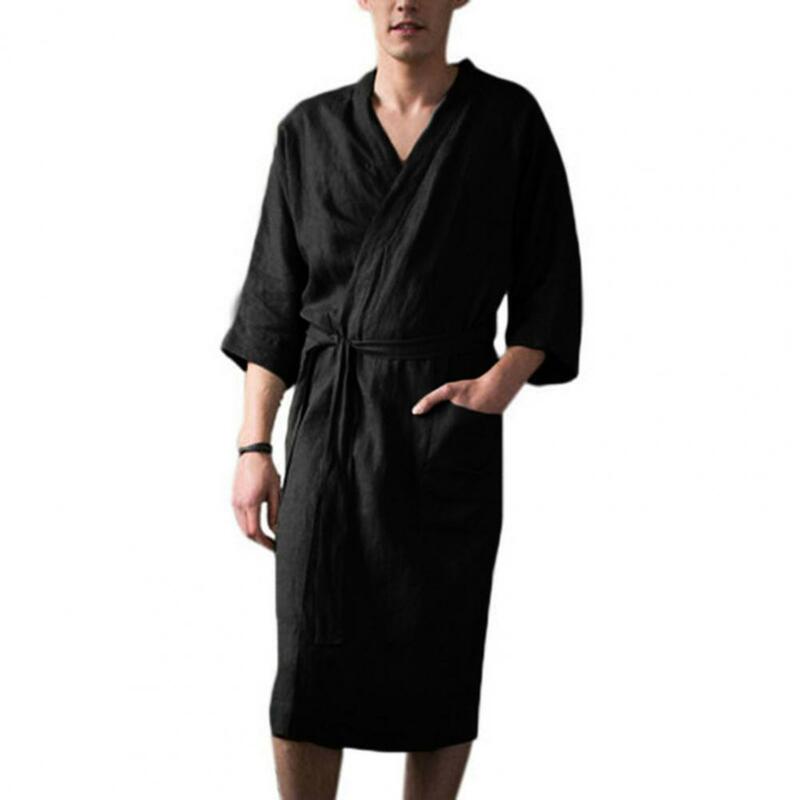 Chemise de nuit à lacets grande taille pour hommes, robe de bain, absorption d'eau, cardigan, poches, peignoir, chemise de nuit