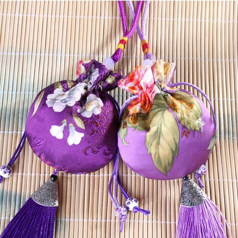 Tas harum rumbai Festival Perahu Naga portabel penangkal nyamuk tas Sachet kosong pola peoni tas penyimpanan objek kecil