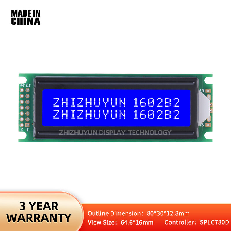 1602B2เมมเบรน SPLC780D หน้าจอสีน้ำเงินตัวละครโมดูลจอแสดงผล LCM จุดเชื่อมต่อ14pin หน้าจอ LCD โมดูลความสว่างสูง