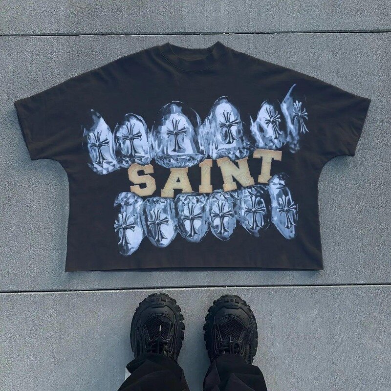 Camiseta de gran tamaño para mujer, camisa con estampado de anime gótico Y2k, de manga corta, estilo hip-hop, punk rock, informal, holgada, nueva